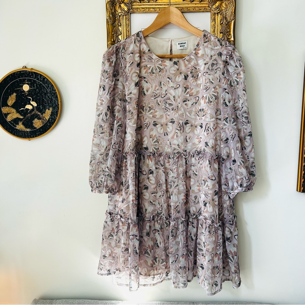 Aritzia Sunday Best Lilian Butterfly Ruffle Tiered Mini Dress